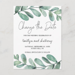 Plantaardige Waterverf Groen Eucalyptus Announcem Aankondigingskaart