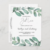 Plantaardige Waterverf Groen Eucalyptus Announcem Aankondigingskaart (Voorkant / Achterkant)