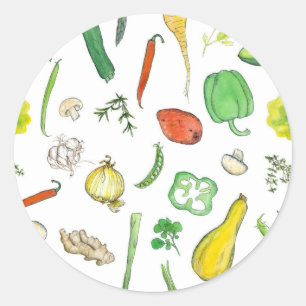 Plantaardige Waterverf Illustratie Squash Peppers Ronde Sticker