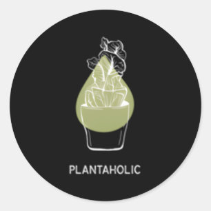 Plantaholic duurzaamheid met handgetrokken potten ronde sticker