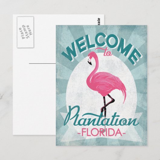 Plantation Florida Pink Flamingo Retro Briefkaart (Voorkant / Achterkant)