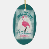 Plantation Florida Pink Flamingo Retro Keramisch Ornament (Rechts)
