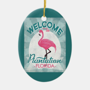 Plantation Florida Pink Flamingo Retro Keramisch Ornament