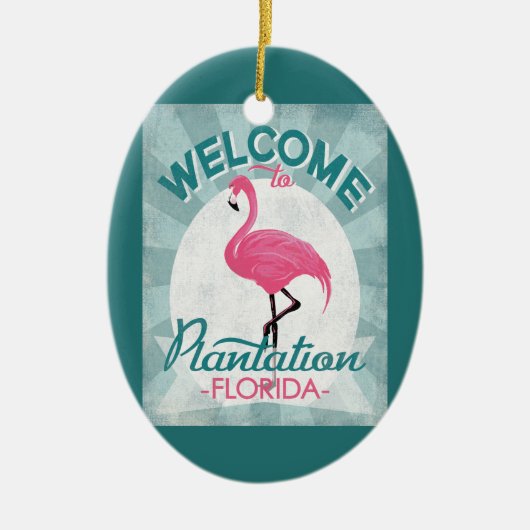 Plantation Florida Pink Flamingo Retro Keramisch Ornament (Voorkant)