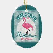 Plantation Florida Pink Flamingo Retro Keramisch Ornament (Achterkant)