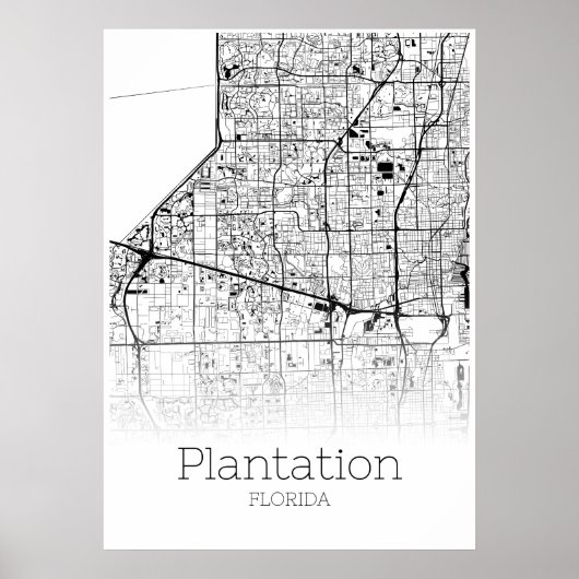 Plantation Map - Florida - City Map Poster (Voorkant)