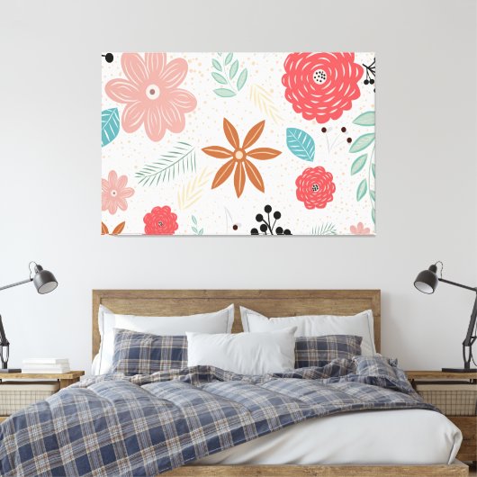 Planten Achtergrond Patroon Uitgerekt Canvas Print (Insitu (Slaapkamer))