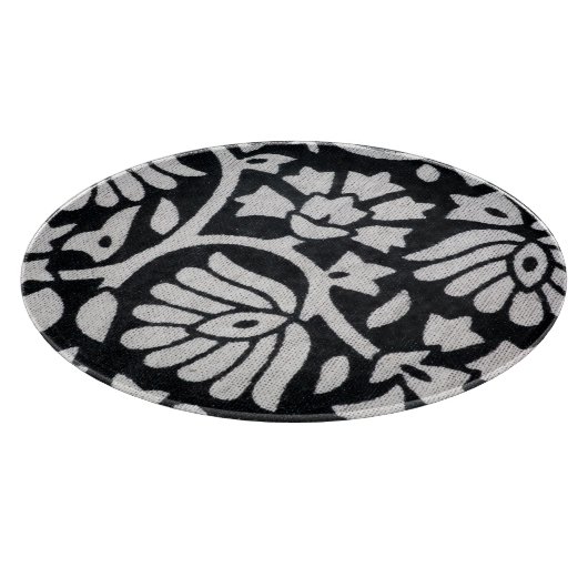 Planten, bloemen, abstract zwart-wit tafelkleed. snijplank (Hoek)