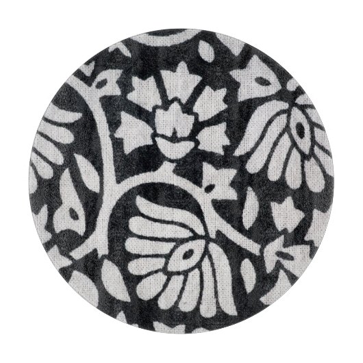 Planten, bloemen, abstract zwart-wit tafelkleed. snijplank (Voorkant)