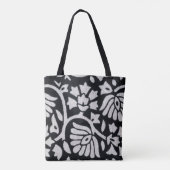 Planten, bloemen, abstract zwart-wit tafelkleed. tote bag (Achterkant)
