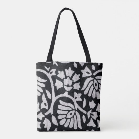 Planten, bloemen, abstract zwart-wit tafelkleed. tote bag (Achterkant)