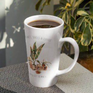 Planten, boeken en koffie   Illustratie Waterverf Latte Mok