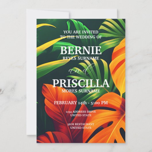 Planten bos en elegante groene bloemenbruiloft kaart (Voorkant)