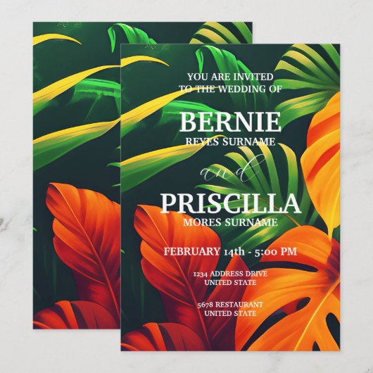 Planten bos en elegante groene bloemenbruiloft kaart (Voorkant / Achterkant)