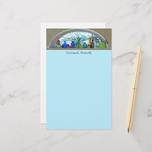 Planten glazen flessen in Sjabloon Waterverf venst Briefpapier (Voorkant / Achterkant in situ)