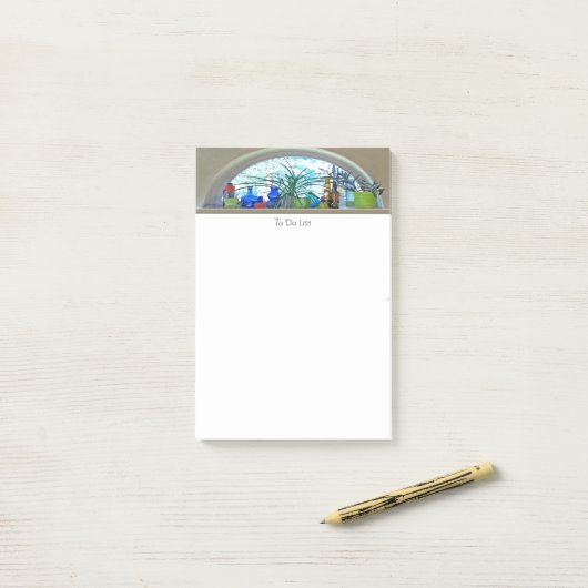 Planten glazen flessen in Sjabloon Waterverf venst Post-it® Notes (Op bureau)