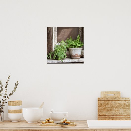  Planten in Rustiek Venster Poster (Keuken)