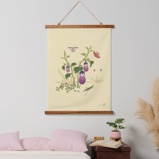 Planten & Insecten _Aubergine Hangend Wandkleed (Slaapkamer)