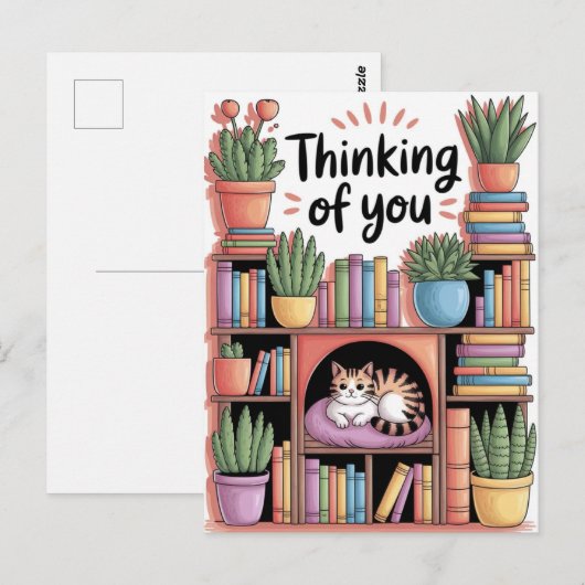 Planten, katten en boeken - Boekachtige kat esthet Briefkaart (Voorkant / Achterkant)
