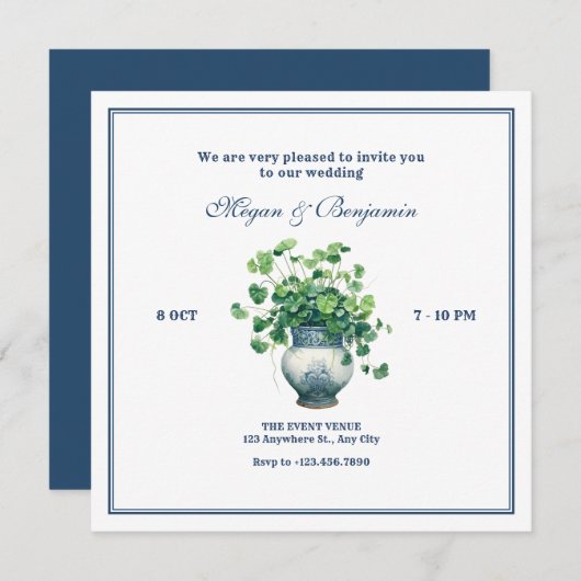 Planten met antiek vaas bruiloft kaart (Voorkant / Achterkant)