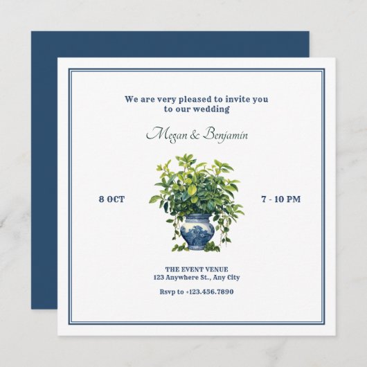 Planten met kunstzinnige vaas bruiloft kaart (Voorkant / Achterkant)