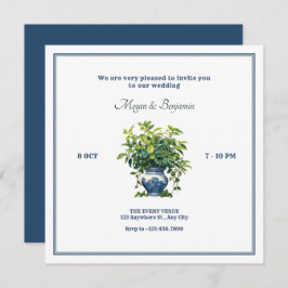 Planten met kunstzinnige vaas bruiloft kaart