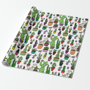 Planten met vruchtbare cacti-kleurige Cute Gift Cadeaupapier