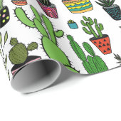 Planten met vruchtbare cacti-kleurige Cute Gift Cadeaupapier (Rol Hoek)