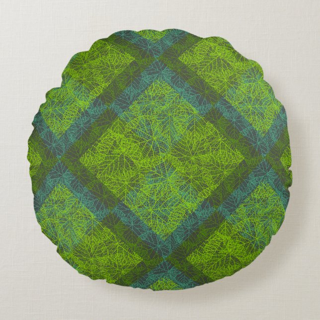 Planten patroon.12c DGrey BG Rond Kussen (Voorkant)