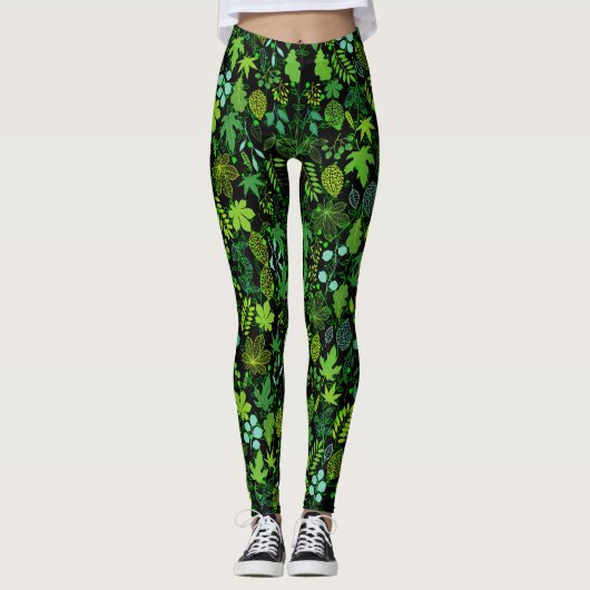 Planten patroon.14b Black BG Leggings (Voorkant)
