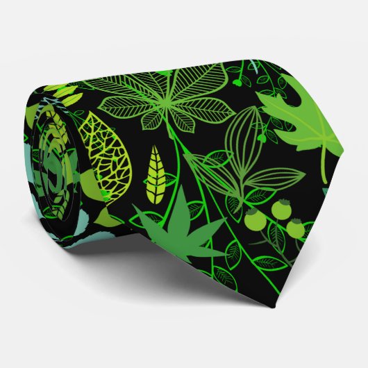 Planten patroon.14b Black BG Stropdas (Opgerold)