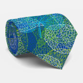 Planten patroon A02.b Leaves Blue BG Stropdas (Opgerold)
