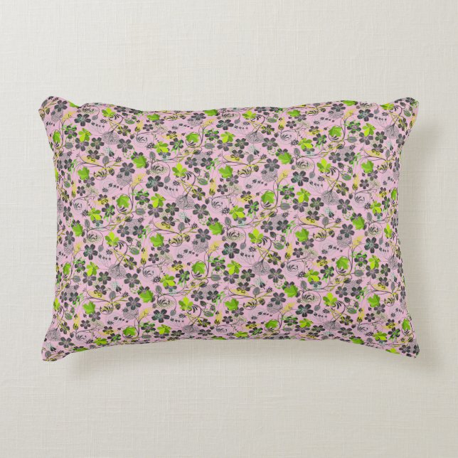 Planten patroon A03.b Roze BG Accent Kussen (Voorkant)