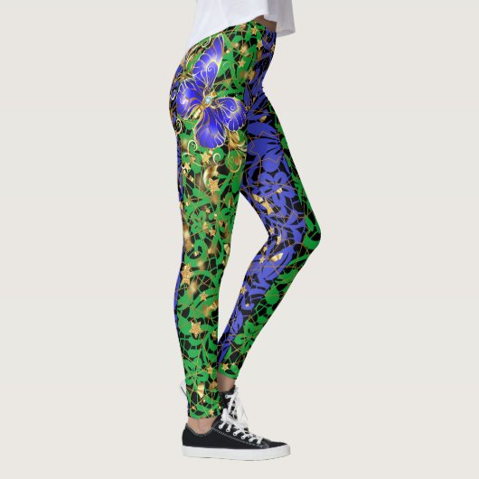 Planten patroon A06.b w Butterfly Blk BG Leggings (Rechts)