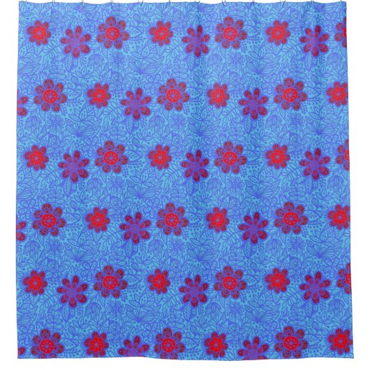 Planten patroon A13.b L Blauw BG Douchegordijn (Voorkant)