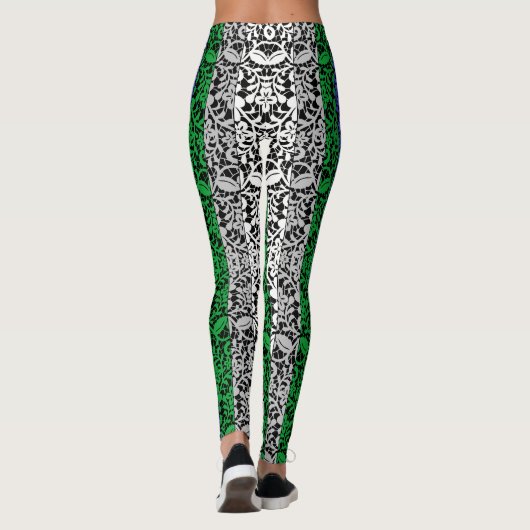 Planten patroon Blauw en Groene A07.b Zwarte BG Leggings (Achterkant)