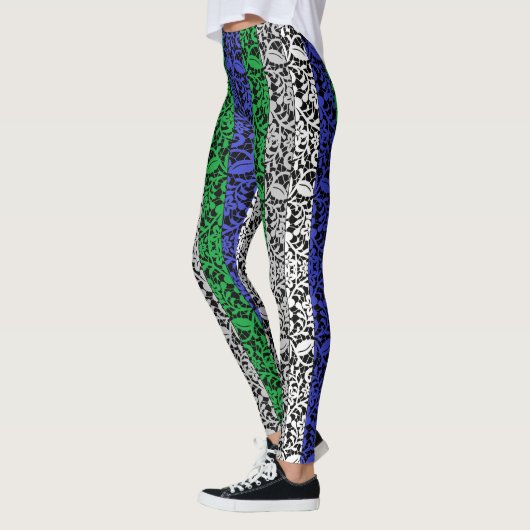 Planten patroon Blauw en Groene A07.b Zwarte BG Leggings (Links)