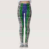 Planten patroon Blauw en Groene A07.b Zwarte BG Leggings (Voorkant)