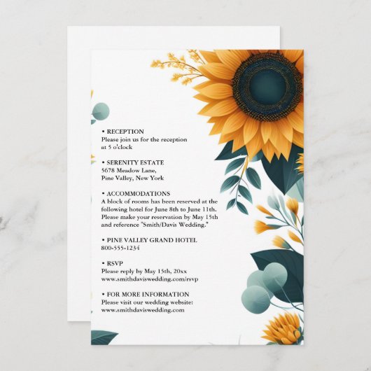 Planten rustieke tuin groen zonnebloem bruiloft informatiekaartje (Voorkant / Achterkant)