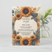 Planten rustieke tuin groen zonnebloem bruiloft kaart (Staand voorkant)