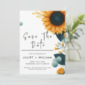 Planten rustieke tuin groen zonnebloem bruiloft save the date (Staand voorkant)