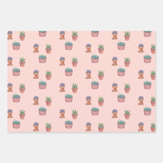 Planten Succulenten en Cacti-Waterverf Cadeau Inpakpapier Vel (Voorkant 3)