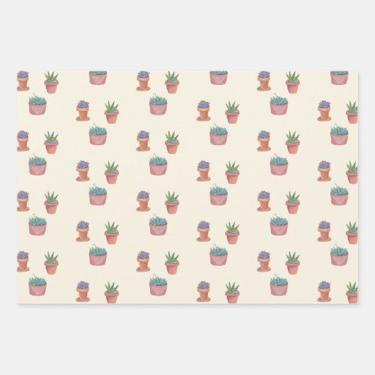Planten Succulenten en Cacti-Waterverf Cadeau Inpakpapier Vel (Voorkant 2)