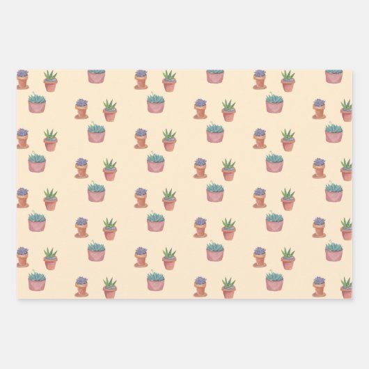 Planten Succulenten en Cacti-Waterverf Cadeau Inpakpapier Vel (Voorkant)