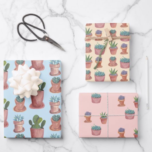 Planten Succulenten en Cacti-Waterverf Cadeau Inpakpapier Vel (Voorkant)