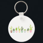 Planten van Floral Cactus Sleutelhanger<br><div class="desc">Een florale illustratie van acht verschillende cactus en succulente planten.</div>