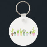 Planten van Floral Cactus Sleutelhanger<br><div class="desc">Een florale illustratie van acht verschillende cactus en succulente planten.</div>