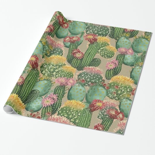 Planten van geassorteerde bloedingscactus cadeaupapier (Uitgerold)