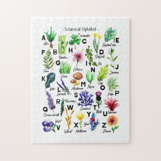 Planten van het botanische alfabet legpuzzel (Verticaal)