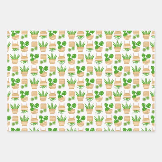 Planten van het huis Cactus op Witte papierbladen Inpakpapier Vel (Voorkant 3)